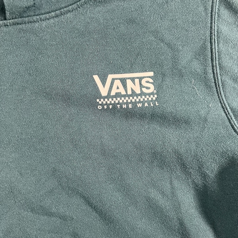 Vans Women's Large Pullover Hoodie Green Logo Fleece Sweatshirt - Picture 5 of 10